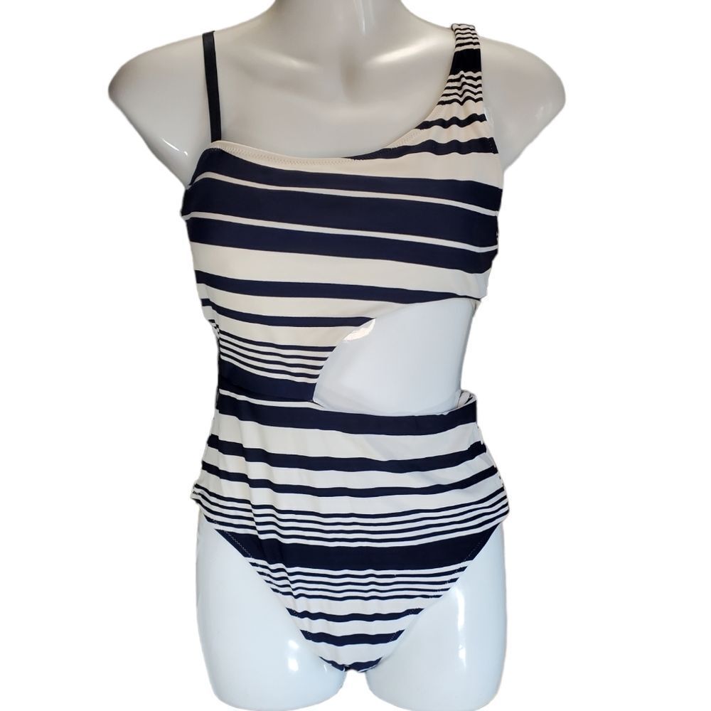 AERIE blue and white striped swim monokini S